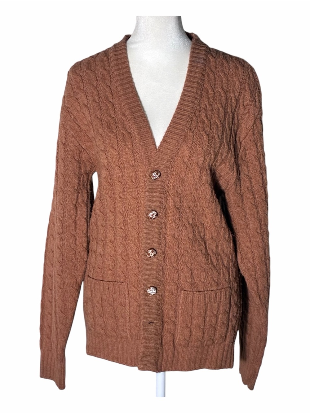 Lord Jeff vintage brown cable knot cardigan sweater Sz Medium